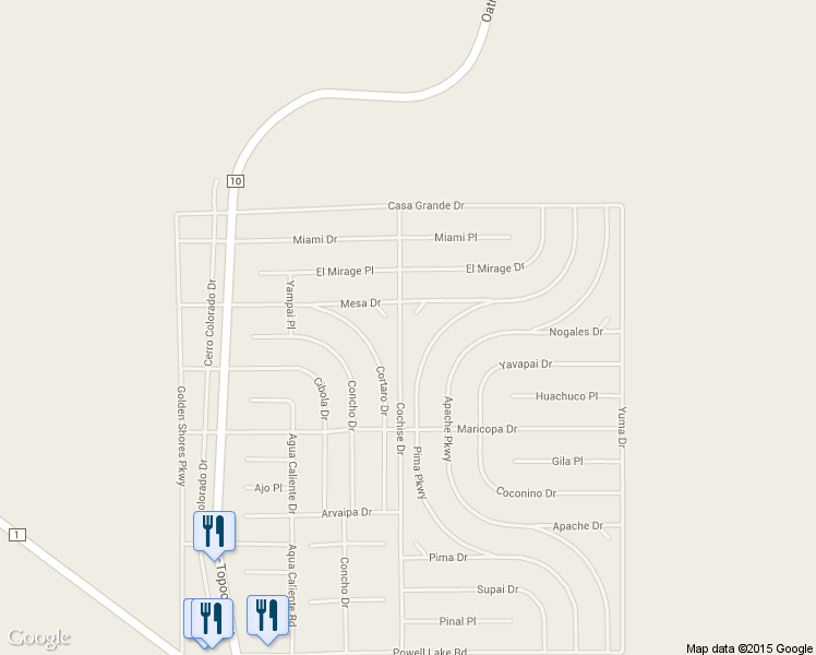 map of restaurants, bars, coffee shops, grocery stores, and more near 12630 Mesa Place in Topock