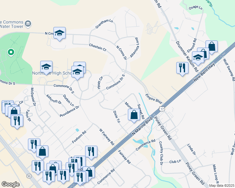 map of restaurants, bars, coffee shops, grocery stores, and more near 207 West Biltmore Lane in Jacksonville
