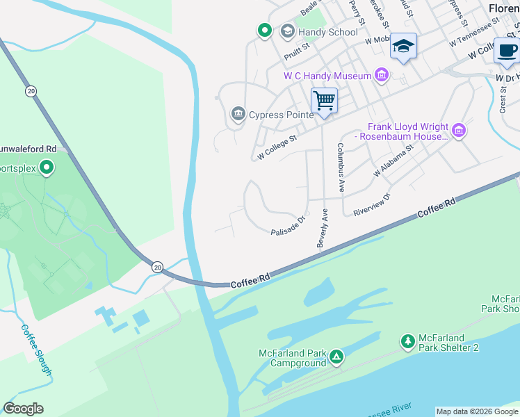 map of restaurants, bars, coffee shops, grocery stores, and more near 440-498 Palisade Dr in Florence
