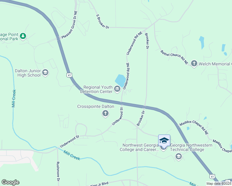 map of restaurants, bars, coffee shops, grocery stores, and more near 2735 Underwood Road Northeast in Dalton