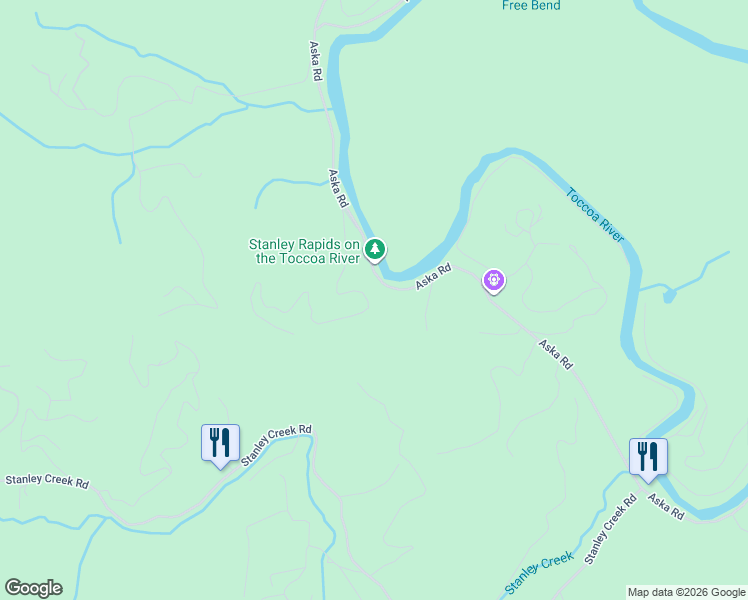 map of restaurants, bars, coffee shops, grocery stores, and more near 283 River Bend Lane in Blue Ridge