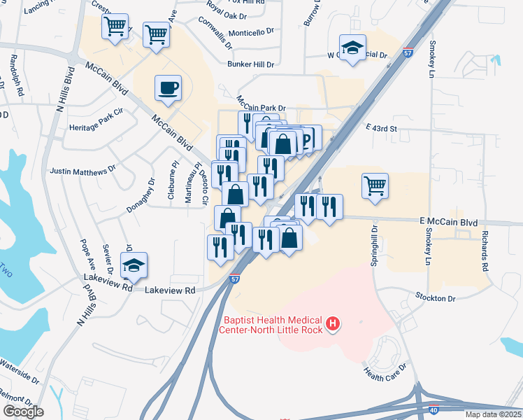 map of restaurants, bars, coffee shops, grocery stores, and more near 4008 McCain Blvd in North Little Rock