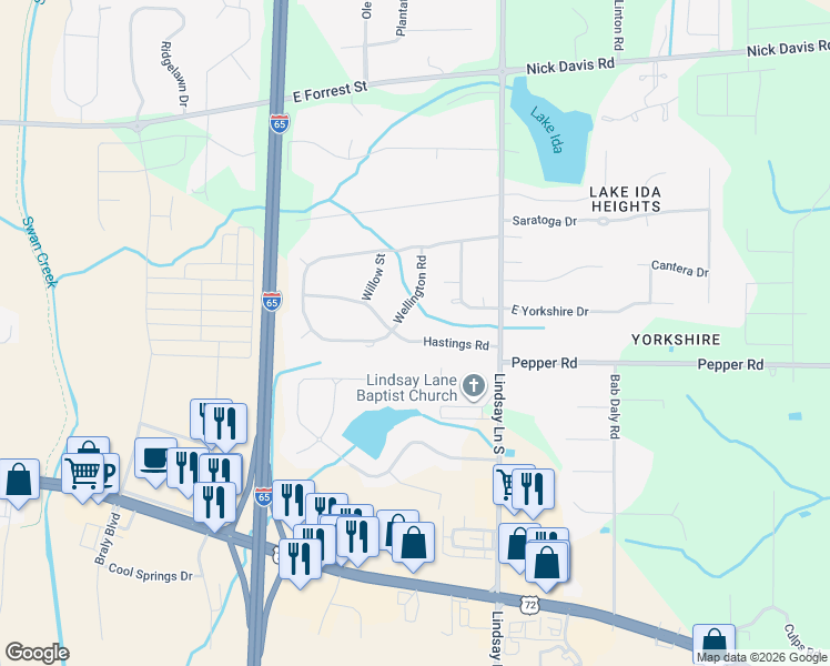 map of restaurants, bars, coffee shops, grocery stores, and more near 112 Hastings Road in Athens