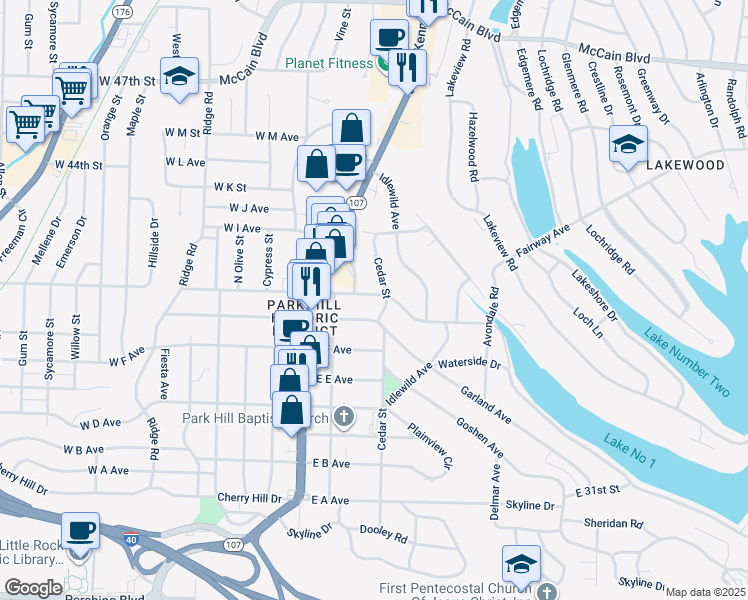 map of restaurants, bars, coffee shops, grocery stores, and more near 230 East H Avenue in North Little Rock