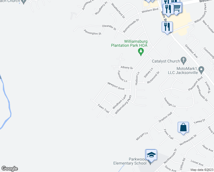 map of restaurants, bars, coffee shops, grocery stores, and more near 219 Newport Drive in Jacksonville