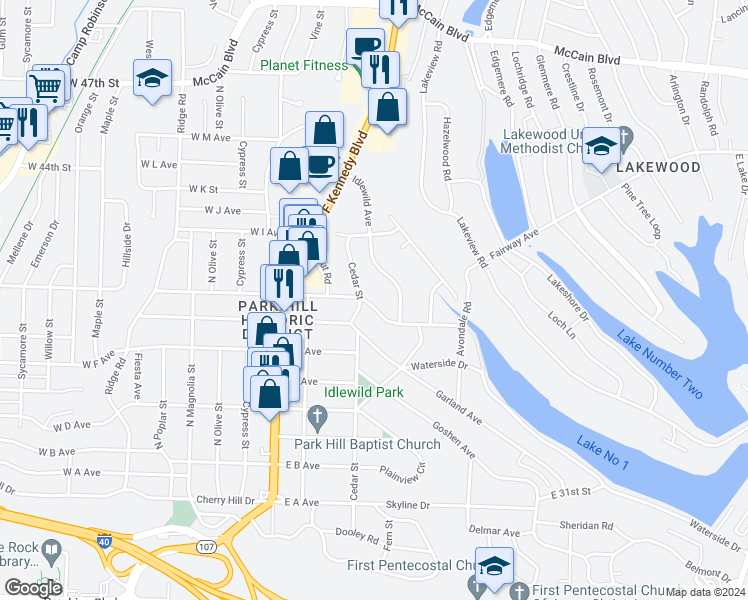 map of restaurants, bars, coffee shops, grocery stores, and more near 915 East H Avenue in North Little Rock