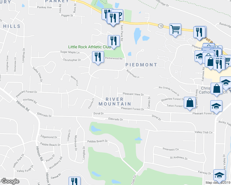 map of restaurants, bars, coffee shops, grocery stores, and more near in Little Rock