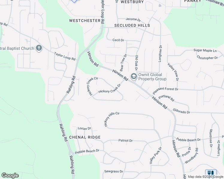 map of restaurants, bars, coffee shops, grocery stores, and more near 17 Hickory Creek Drive in Little Rock