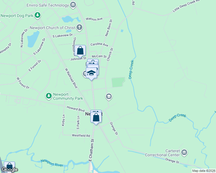 map of restaurants, bars, coffee shops, grocery stores, and more near 901-917 Church Street in Newport