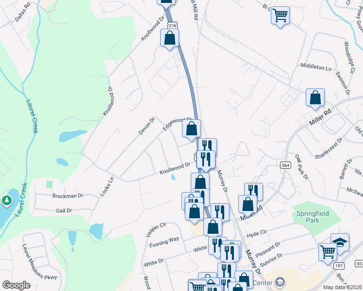 map of restaurants, bars, coffee shops, grocery stores, and more near 108 Devon Drive in Mauldin