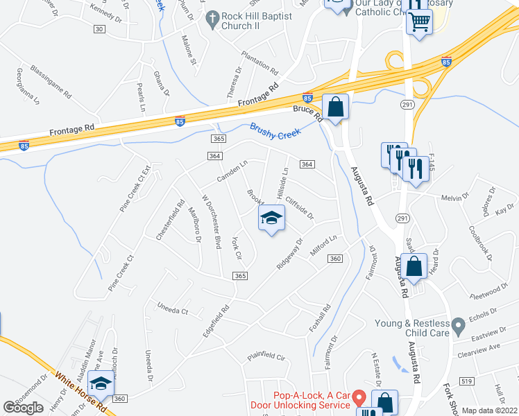 map of restaurants, bars, coffee shops, grocery stores, and more near 201 Williamsburg Drive in Greenville
