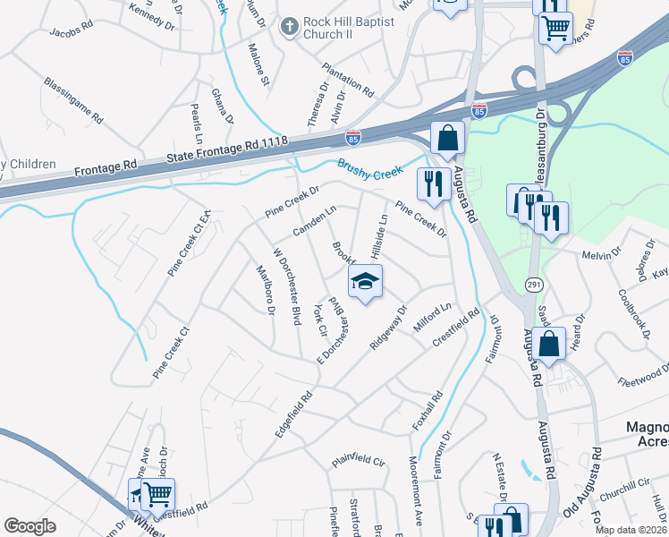 map of restaurants, bars, coffee shops, grocery stores, and more near 201 Williamsburg Drive in Greenville