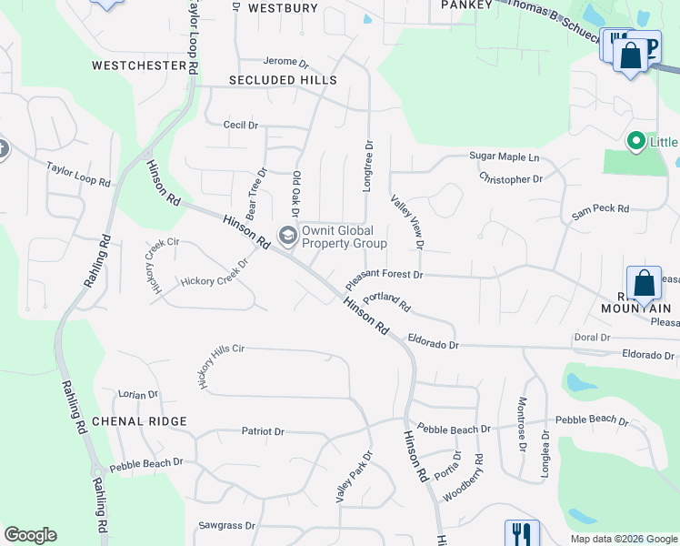 map of restaurants, bars, coffee shops, grocery stores, and more near 14024 Pleasant Forest Drive in Little Rock