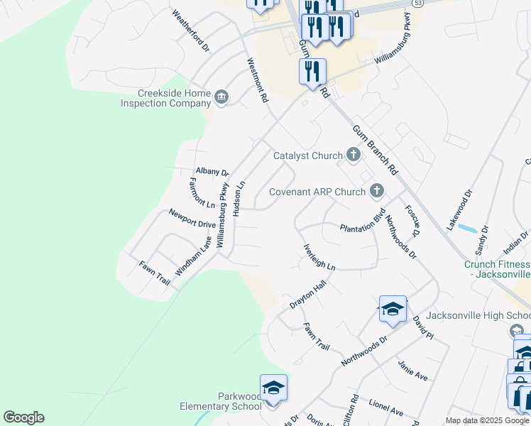 map of restaurants, bars, coffee shops, grocery stores, and more near 327 Richmond Drive in Jacksonville