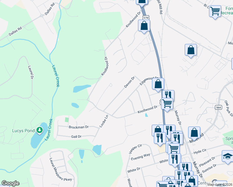 map of restaurants, bars, coffee shops, grocery stores, and more near 223 Devon Drive in Mauldin