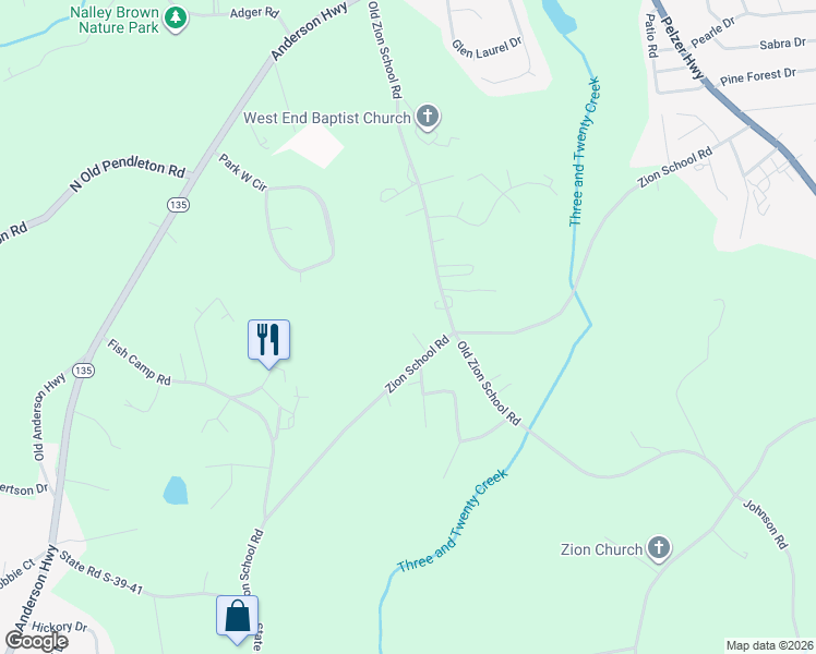 map of restaurants, bars, coffee shops, grocery stores, and more near 314 Zion School Road in Easley