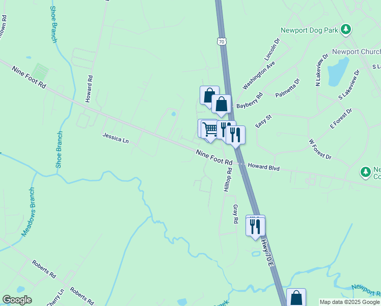 map of restaurants, bars, coffee shops, grocery stores, and more near 207 Nine Foot Road in Newport