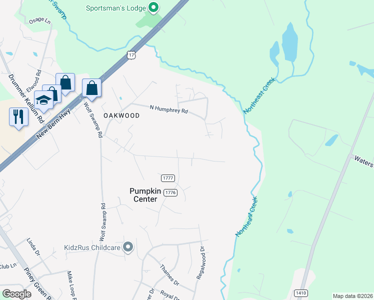 map of restaurants, bars, coffee shops, grocery stores, and more near 2001 Oakwood Drive in Jacksonville