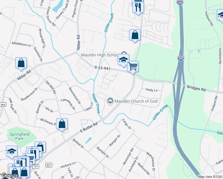 map of restaurants, bars, coffee shops, grocery stores, and more near 702 Lamboil Street in Mauldin