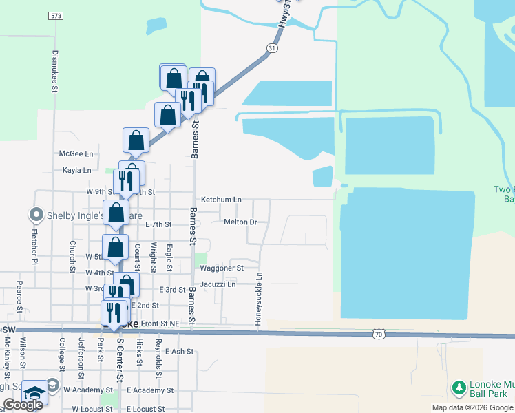 map of restaurants, bars, coffee shops, grocery stores, and more near 103 Sunflower Drive in Lonoke