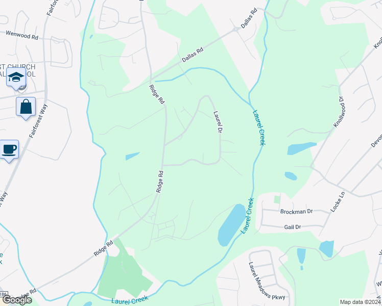 map of restaurants, bars, coffee shops, grocery stores, and more near 406 Laurel Drive in Greenville