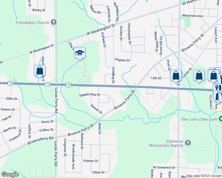 map of restaurants, bars, coffee shops, grocery stores, and more near 607 Schilling Street in Athens