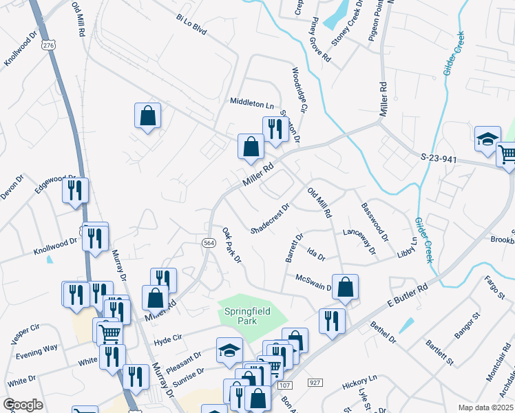 map of restaurants, bars, coffee shops, grocery stores, and more near 330 Miller Road in Mauldin