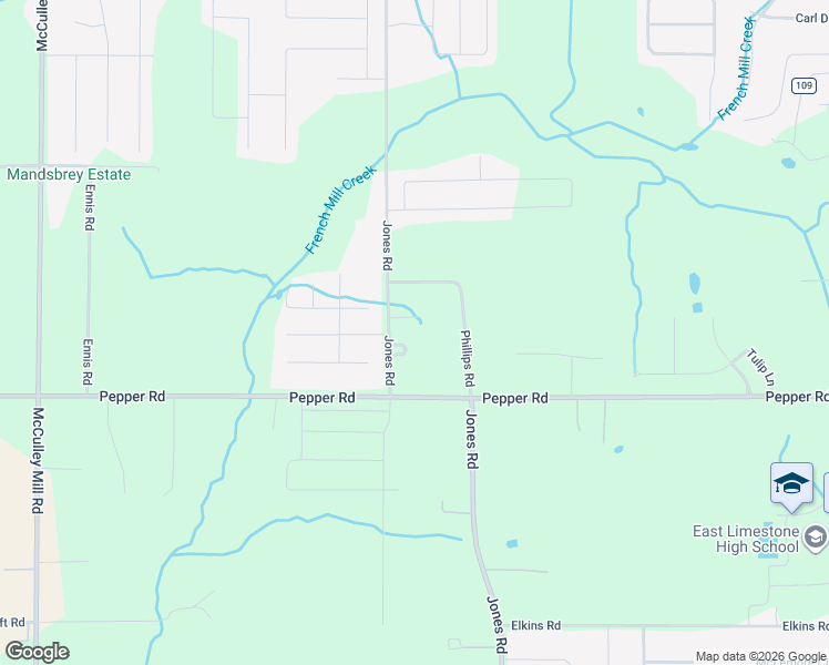 map of restaurants, bars, coffee shops, grocery stores, and more near 16136 Jones Road in Athens