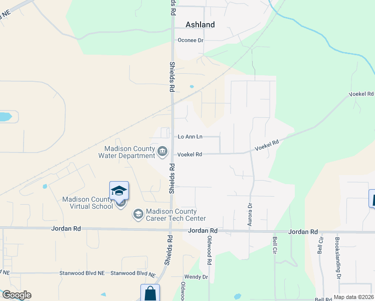 map of restaurants, bars, coffee shops, grocery stores, and more near 129 Voekel Road in Huntsville