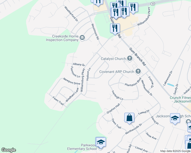 map of restaurants, bars, coffee shops, grocery stores, and more near 119 Sidney Lane in Jacksonville