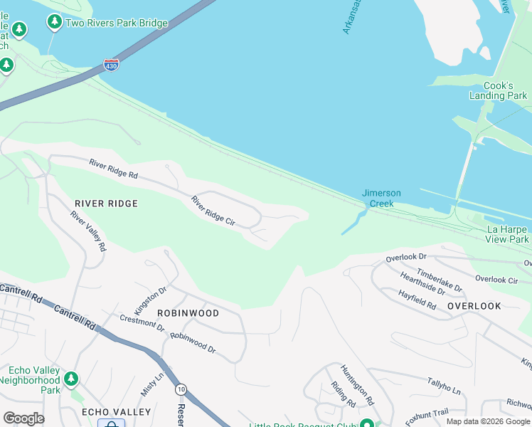 map of restaurants, bars, coffee shops, grocery stores, and more near 2 River View Point in Little Rock