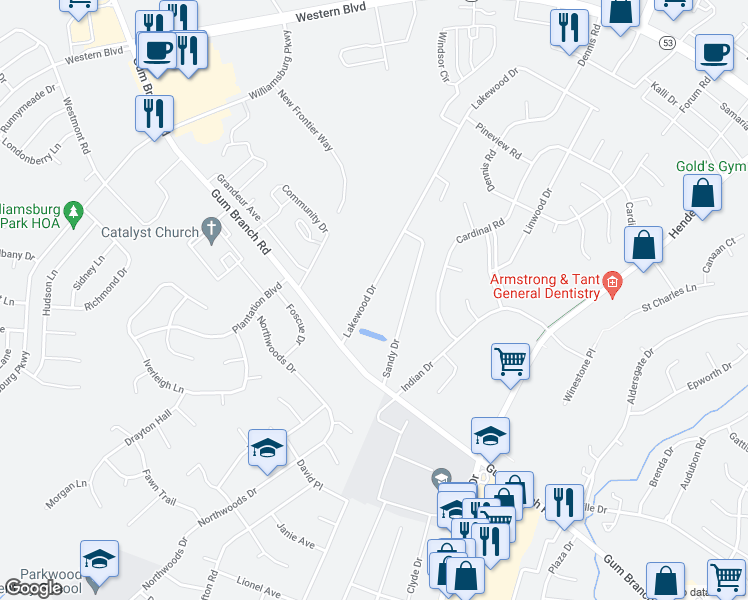 map of restaurants, bars, coffee shops, grocery stores, and more near 132 Lakewood Drive in Jacksonville