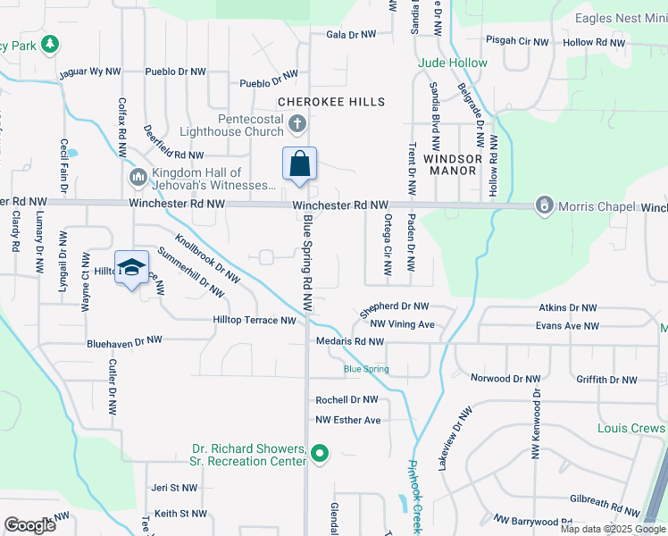 map of restaurants, bars, coffee shops, grocery stores, and more near 5014 Blue Spring Road Northwest in Huntsville