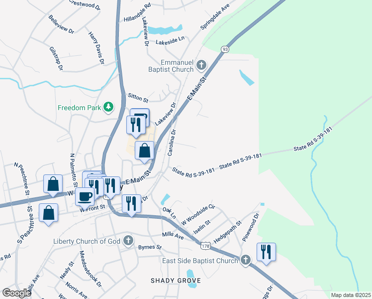 map of restaurants, bars, coffee shops, grocery stores, and more near 7 Welborn Street in Liberty