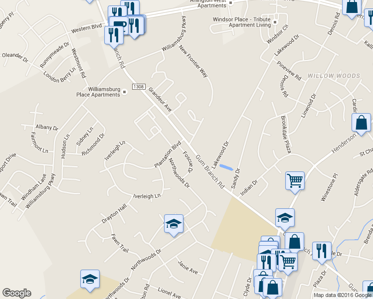 map of restaurants, bars, coffee shops, grocery stores, and more near 1022 Foscue Drive in Jacksonville