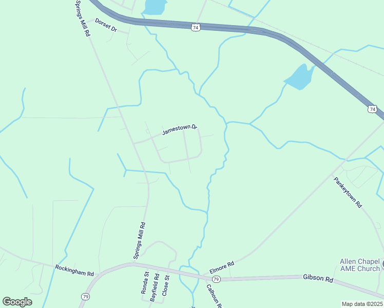 map of restaurants, bars, coffee shops, grocery stores, and more near 16741 Sanders Circle in Laurinburg