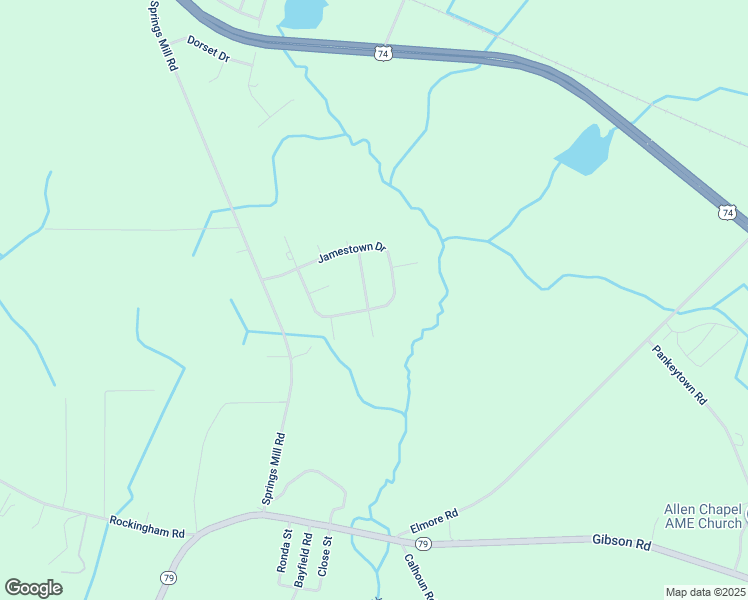 map of restaurants, bars, coffee shops, grocery stores, and more near 16741 Sanders Circle in Laurinburg