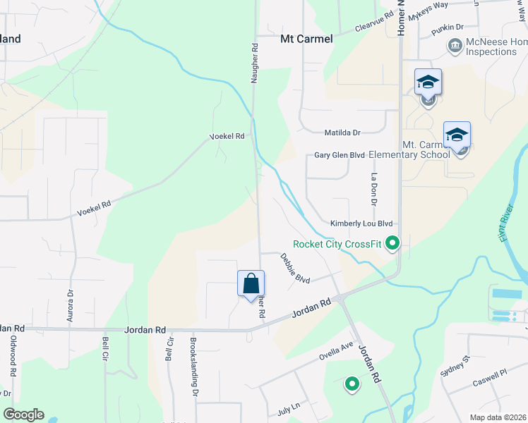 map of restaurants, bars, coffee shops, grocery stores, and more near 263 Naugher Road in Huntsville