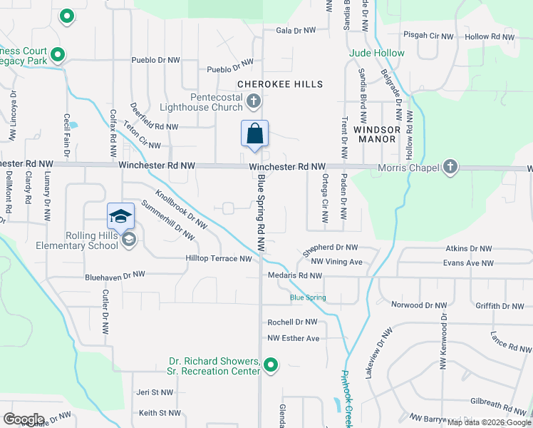 map of restaurants, bars, coffee shops, grocery stores, and more near 5014 Blue Spring Road Northwest in Huntsville