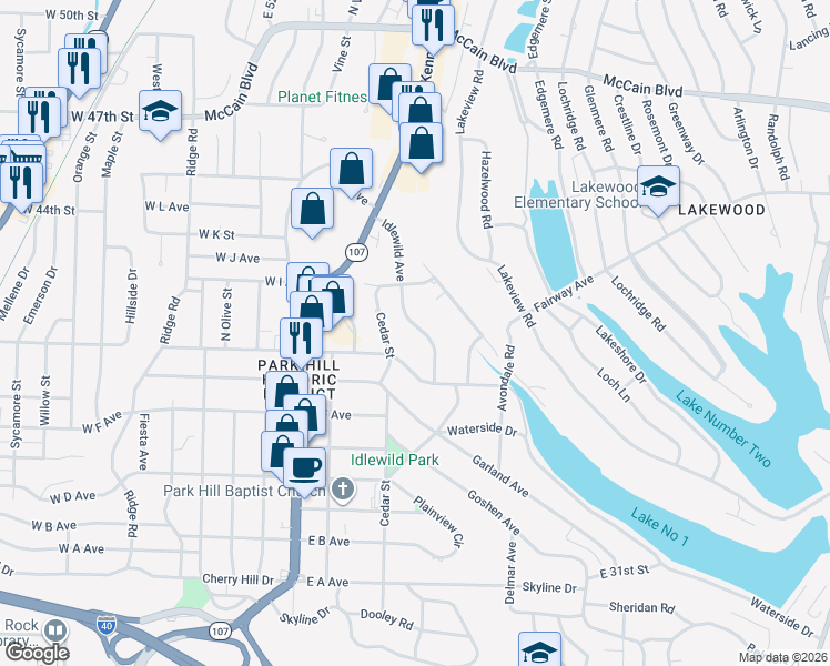 map of restaurants, bars, coffee shops, grocery stores, and more near 3824 Idlewild Avenue in North Little Rock