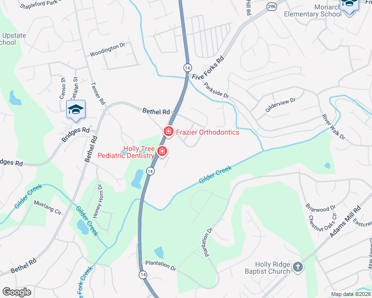 map of restaurants, bars, coffee shops, grocery stores, and more near 200 Abbey Gardens Lane in Simpsonville