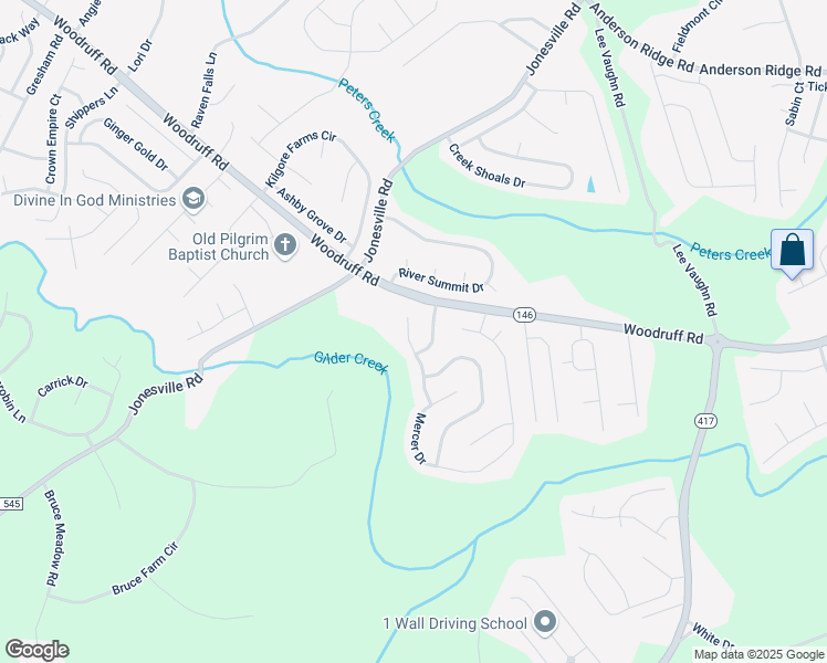 map of restaurants, bars, coffee shops, grocery stores, and more near 8 Montreat Lane in Simpsonville