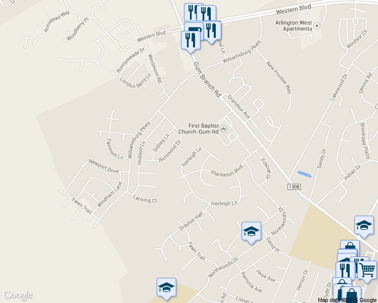 map of restaurants, bars, coffee shops, grocery stores, and more near 315 Iverleigh Ln in Jacksonville