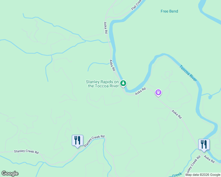 map of restaurants, bars, coffee shops, grocery stores, and more near 260 River Bend Lane in Blue Ridge