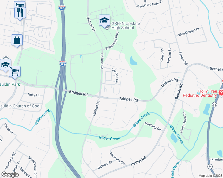 map of restaurants, bars, coffee shops, grocery stores, and more near 229 Teaticket Court in Simpsonville