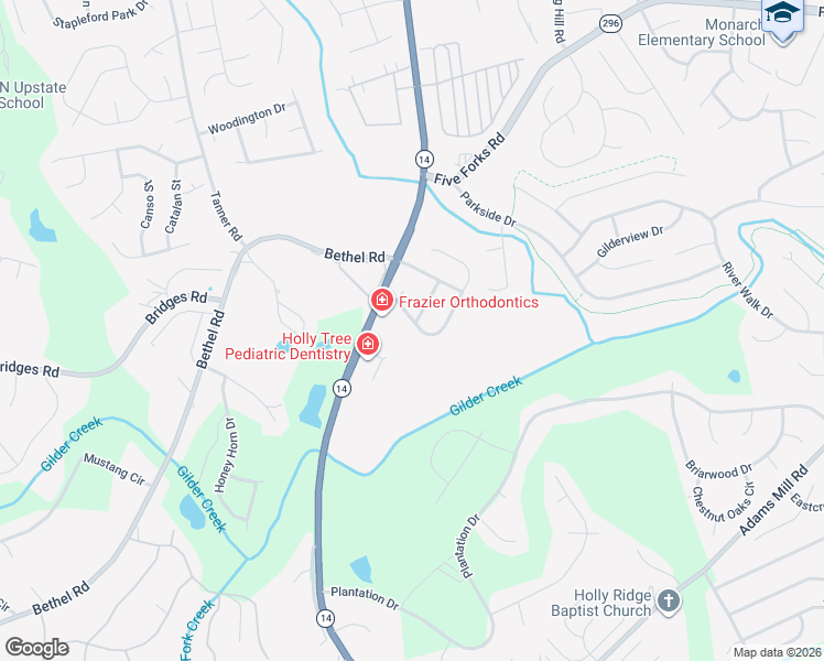 map of restaurants, bars, coffee shops, grocery stores, and more near 200 Abbey Gardens Lane in Simpsonville