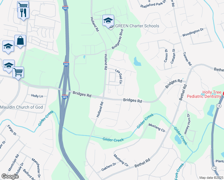 map of restaurants, bars, coffee shops, grocery stores, and more near 5 Medford Place in Simpsonville