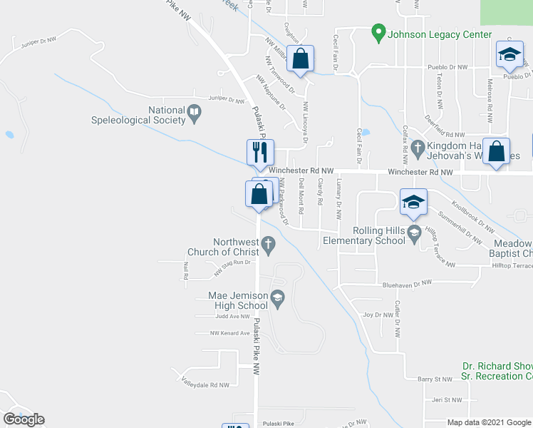 map of restaurants, bars, coffee shops, grocery stores, and more near 5014 Pulaski Pike Northwest in Huntsville