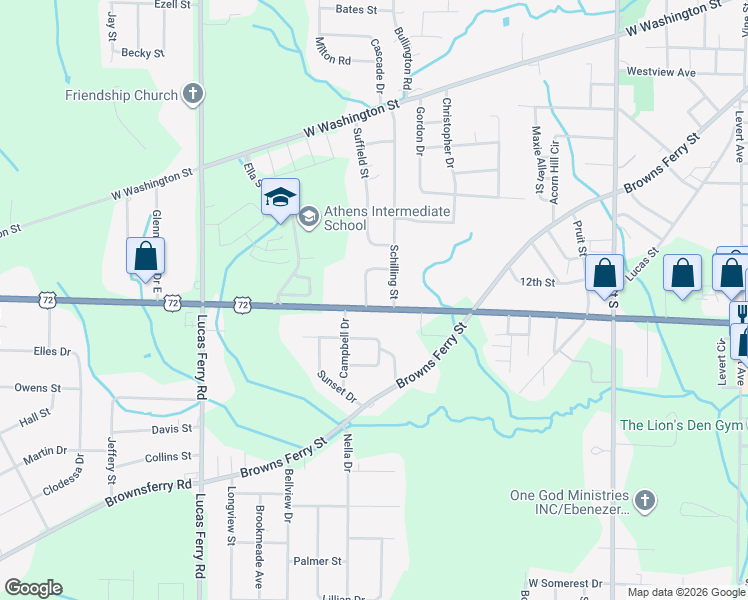 map of restaurants, bars, coffee shops, grocery stores, and more near 1507 Reynard Street in Athens