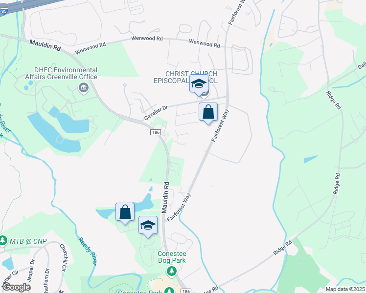 map of restaurants, bars, coffee shops, grocery stores, and more near 10 B Spaniel Court in Greenville